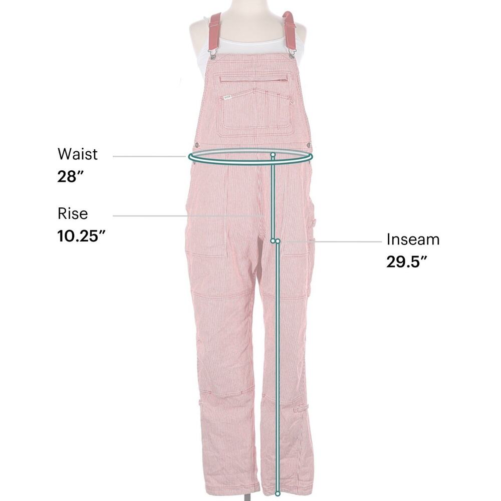 Duluth Trading Women’s L Red White Hickory Stripe Railroad Overalls Workwear Bib - Picture 7 of 10